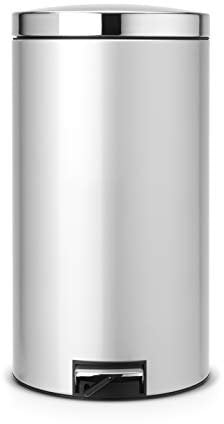 Brabantia Pedal Bin with Plastic Inner Bucket and Motion Control Lid, 45 Litre, Metallic Grey with Brilliant Steel Lid
