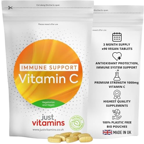Vitamin C 1000mg | 90 Vegan Timed Release Tablets | High Strength Immune Support | Antioxidant Protection | Collagen Formation | Energy & Skin Health | Non-GMO | UK Made - Just Vitamins