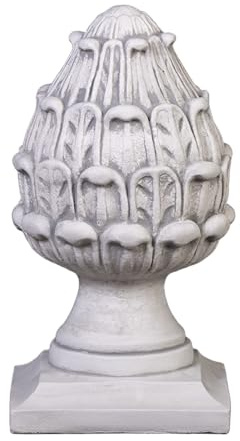 gartendekoparadies.de élément décoratif Pomme de pin cône, Hauteur d'extrémité de Poteau 36 cm, Empreinte 20 x 20 cm, Gris, Poids 16 kg, en Pierre moulée, résistant au Gel