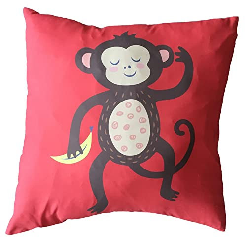 Puckator cush98 Kissenhülle/Bedruckt Zeichnung von AFFE rot/braun/weiß/gelb 50 x 50 cm