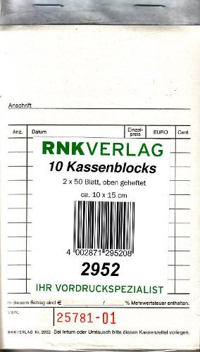 Kassenblock Rnk, Liefermenge = 10