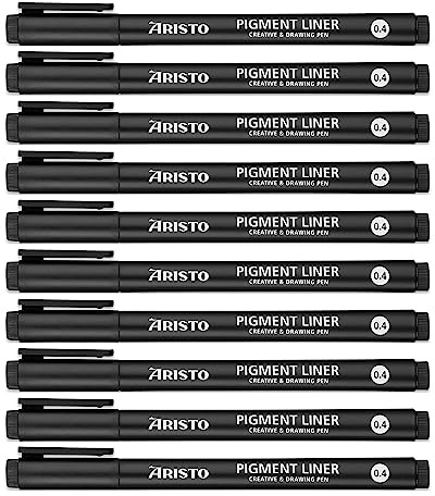 Aristo AR23504 Pigmentliner 0,4 mm (Fineliner mit hochpigmentierter Tinte, licht- und wasserbeständig, metallgefasste Spitze) 10 Stück, schwarz