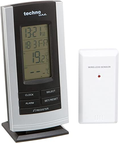 Technoline Wetterstation WS 9180 mit Funkuhr und Innen- und Außentemperaturanzeige, Silber