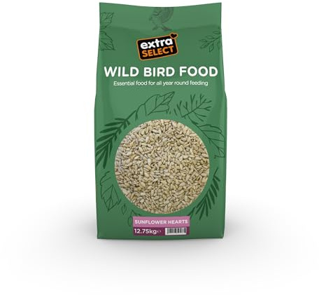Extra Select Sunflower Hearts Bird Food - Husk-Free, Oil Rich, High Energy Wild Bird Seed for Year Round Feeding - 12.75 kg