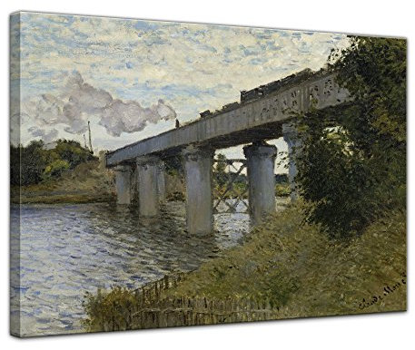 Bilderdepot24 Bild auf Leinwand | Claude Monet - Die Eisenbahnbrücke von Argenteuil in 80x60 cm als Wandbild | Wand-deko Dekoration Wohnung alte Meister | NEU-180214-80x60-deva