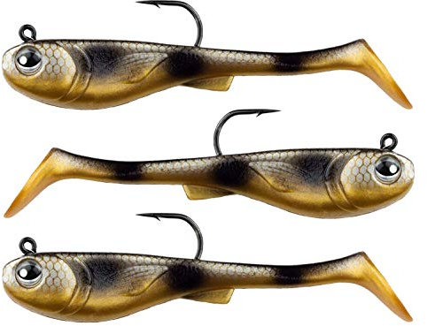 FISHN® GRUMPYbaby Gummifisch Set - Gewicht: 13g, Länge: 11cm - Extreme Schwimmaktion, Angelköder zum Hechtangeln, Softbait, Swimbait, hohe Fangkraft, Hecht (3 Stück) (GRUMPYbaby Gold)