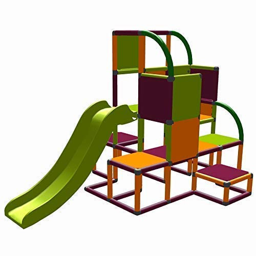 move and stic Helge großer Spielturm/Kletterturm mit Rutsche für Kleinkinder (orange Magenta apfelgrün)