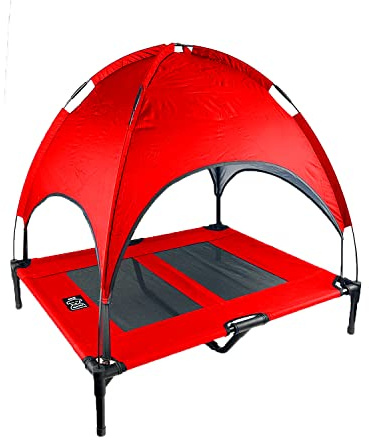iNap Raised Dog Bed - Cooling Elevated Pet Bed with Washable Breathable Fabric - Orthopaedic Steel Frame Design - Choose Colour & Size (Red Roof, L)