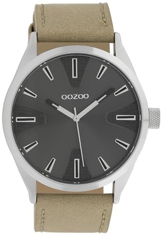 Oozoo Herrenuhr mit Lederband 45 MM Silbergrau/Sand C10021