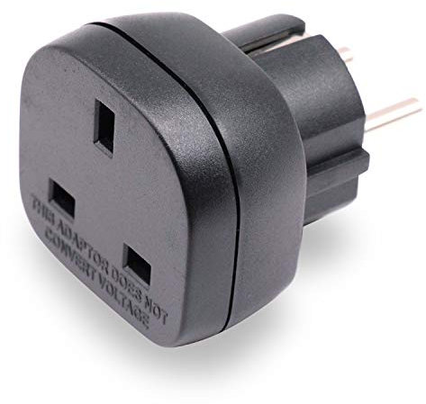 BS 8546 Approuvé UK à EU/DE/FR/FR/IT/ES Adaptateur Enfichable, Appareil électronique 3 Broches UK/HK/UAE à Adaptateur Femelle EU 2 Broches avec Obturateur de Sécurité (1 Pièce, Noir)