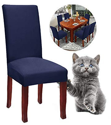 Junyito Stuhlhussen 4er 6er Elastische Set Stuhlhussen Universal Stretchhusse Stuhlbezug Stretch für Stuhl Esszimmer (T-Blau, 4 Stücke)