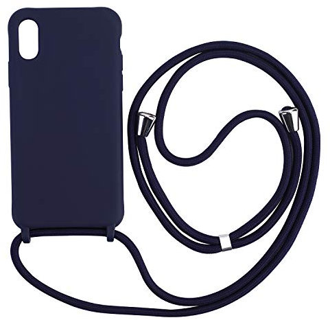 Ququcheng Kompatibel mit iPhone X/XS Hülle,Handykette Hülle Silikon Seil Necklace Handyhülle mit Kordel Tasche TPU Bumper Schutzhülle für iPhone X/XS-Blau