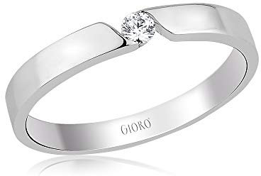 GIORO Alessia Damen Ring Verlobungsring Antragsring 925 Silber *handgefasster Zirkonia Stein* Weißgold Platin Optik mit Gravur (60 (19.1))
