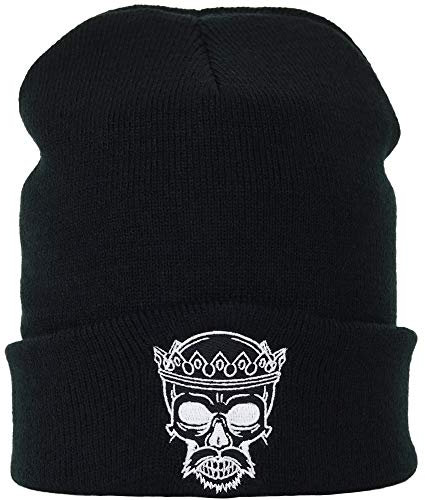 Lustige Strickmütze - Warme Wintermütze mit Spruch King Skull - Beanie für Damen und Herren - Unisex Wollmütze - Haube mit Spruch