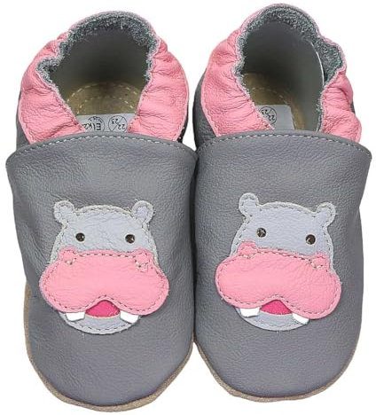 HOBEA-Germany Kitaschuhe Safestep, Kinderhausschuhe, Lederschuhe (Nilpferd grau, 28/29)