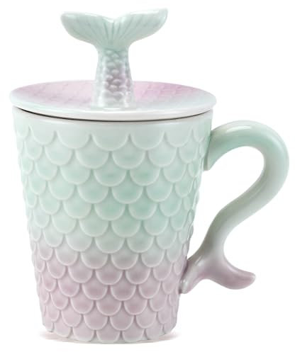 DECHM Tazza da caffè in ceramica a forma di sirena, con manico, per bambini, ragazze, donne, tè, latte, moglie, sorella, figlia, 400 ml