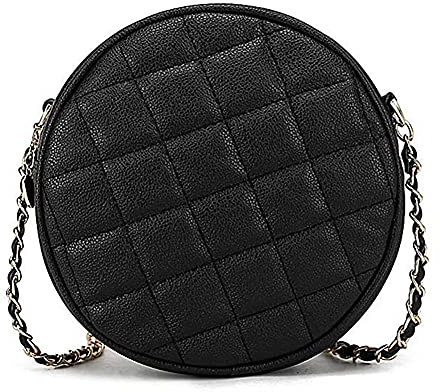 Aoun Frauen Persönlichkeit gesteppt veganes Leder Runde Crossbody Tasche Mode Süße Mini Schultertaschen Geldbörse mit Kette
