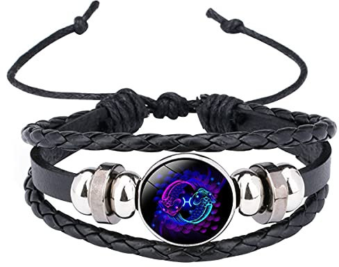 Caimeytie Kinder Armschmuck Leder Wickelarmbänder Verstellbar Horoskop Sternzeichen Glücksarmband Fische