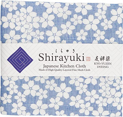 Shirayuki Japanisches Küchentuch KYO-YUZEN Hergestellt geschichtetes feinmaschiges Tuch Geschirrtuch Tischtuch Handtuch Hergestellt in Japan (Blau, Kirschblüten)