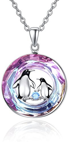 TANGPOET Pinguin Halskette 925 Sterling Silber Kristall Halskette Pinguin Anhänger Geburtstag Schmuck Geschenke für Frauen Damen Mädchen