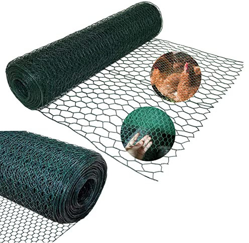 600MM x 50M PVC Coated Galvanized Wire Mesh Fencing with 50mm Hexagonal Mesh Hole, Chicken Wire Mesh Fence Roll Animals Enclosure Wire Poultry Netting for Garden, Front Yard, Terrace and Balcony