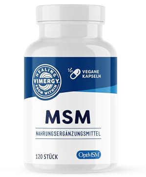 Vimergy MSM 500 mg Kapseln – MSM Kapseln mit Kalzium und Kieselsäure - Vegane Kapsel ohne Gelstoffe – Gentechnik- und Glutenfrei, keine Gelatine, Koscher (120 Stück)