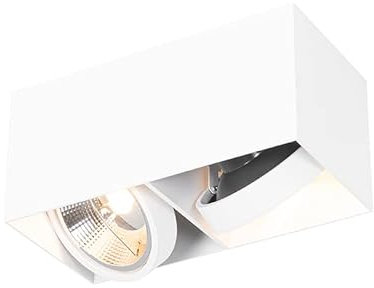 QAZQA - Design Spot I Spotlight I Deckenspot I Deckenstrahler I Strahler I Lampe I Leuchte weiß rechteckig AR111 2-flammig-flammig - Box I Wohnzimmer I Schlafzimmer - Aluminium Rechteckig - LED geeign