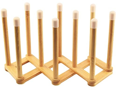 Cyauatt Bamboo Retractable Bottle Drying Rack Cup Dish Drying Rack,Sports Water Bottle and Mug Drainer Stand, Plastic Bag Dryer Rack and Multifunctional Drying Rack for Kitchen Countertop