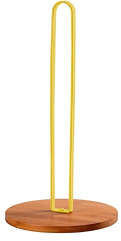 TONALE Gold Küchenrollenhalter, Stehend Edelstahl mit Runder Rutschfestem Basis Aus Holz, Küche und Esstisch Arbeitsplatte Papierrollenhalter für Alle Handelsübliche Küchenrollen