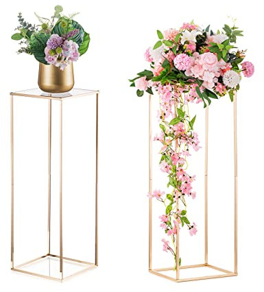 Support Fleurs Centres Table Mariage - 2 Pcs Or Vases à Colonne Métallique Inweder Grand Vase 80cm Vases Rectangulaires Centres de Table Porte Fleurs Géométriques Table Centres Décorations Maison