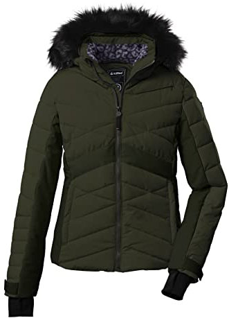 Killtec Damen Ksw 210 Wmn Qltd Jckt Skijacke Jacke in Daunenoptik mit abzippbarer Kapuze und Schneefang, dunkeloliv, 44 EU