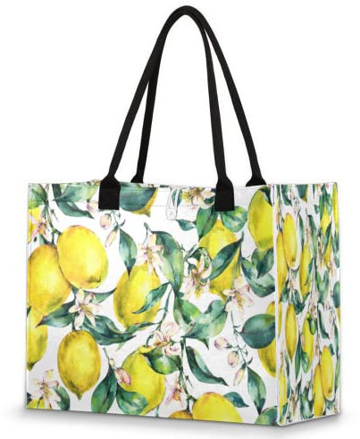 TropicalLife Strandtasche mit gelben Fr¨¹chten, Zitrone, extra gro?, Damen-Handtaschen, Schultertasche, l?ssige Einkaufstasche mit Innentasche mit Rei?verschluss, mehrfarbig, X-Large