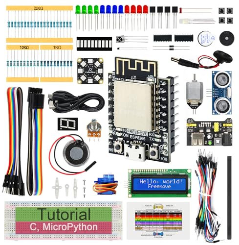 Freenove Super Starter Kit for ESP8266 (Included), 32-bit 160 MHz Mini Microcontroller, Onboard Wi-Fi, Python C Code, 497-Page Detailed Tutorial, 173 Items, 77 Projects