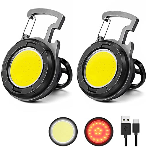 SEFONE Keychain Flashlight 2 Pack, 1000 Lumens EDC Flashlight COB Work Light, Bottle Opener Keychain Mini Pocket Flashlight with Magnet Bracket Folding for Biking Fishing Running
