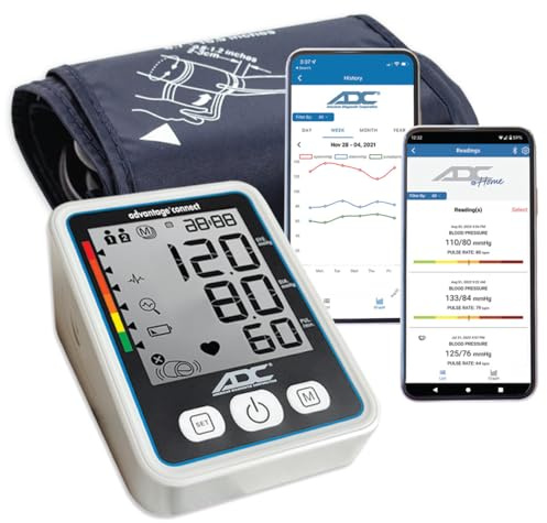 ADC Advantage Connect 6024N Automatic Digital Blood Pressure Monitor with Bluetooth and Free App, BHS AA Rated, Wide-Range Adult Navy Upper-Arm Cuff