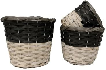 Générique Lot de 3 Cache-Pots Osier Blanc et Noir 3 Tailles pour Toutes Plantes