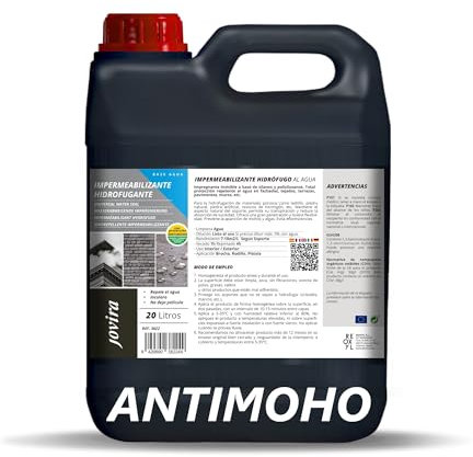 JOVIRA PINTURAS Impermeabilizante Hidrofugante ANTIMOHO. Transparente e Invisible, cubiertas, baldosas, hormigón, terrazas, tejados. Repelente al agua. (20 Litros - H.Antimoho) A-5C