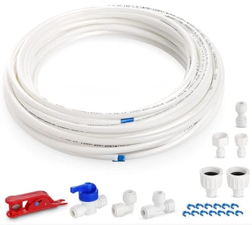1Plusselect 15m Wasserzulaufleitung Universal Anschluss-Set mit Schlauchschelle für Kühlschrank Side by Side. Kühlschrankschlauch, Umkehrosmoseanlage Trinkwasser,Wasserschlauch 6,35mm(1/4)