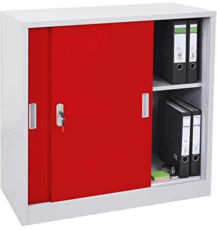 Mendler Aktenschrank Boston HWC-F41, Stahlschrank, mit Schiebetüren 90x90x45cm - rot