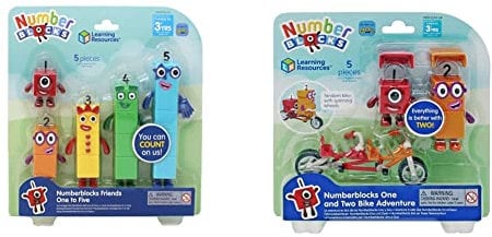 Learning Resources HM95356-UK Numberblocks Friends One to Five, Size & HM95354-UK Numberblocks One and Two Bike Adventure, Size