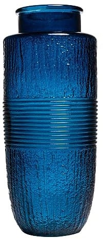 INNA-Glas Deko Glas Vase Marisela, blau-klar, 28 cm, Ø 15,5 cm | mit Zierborte - Farbige Vase