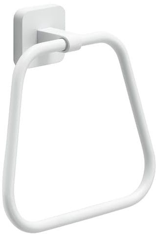GEDY | Porta Asciugamani ad Anello Tonga, Appendi Asciugamani in Acciaio Inox e Cromall, Fissabile con Viti Incluse o Biadesivo, Bianco Matt, 17x4,6x16cm