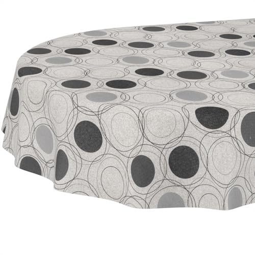 Tischdecke aus Stoff Textil abwaschbar Tischwäsche Tischtuch Baumwolle Polyester Circles Grey Oval 220x140cm In-/Outdoor Tischdecke