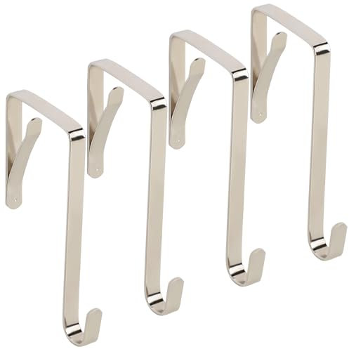 Autumnlife Over Door Hooks Set of 4, Single Hook Metal Over Door Hanger, Stainless Steel Over Door Hook for Hanging Towel, Bag, Robe - Reversible Coat Hooks for Bedroom, Bathroom, Wardrobe - White