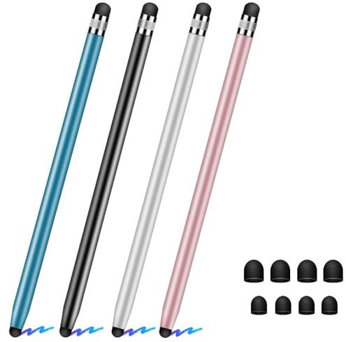 [4 Stück] Tablet Stift, Touchscreen Stift für alle Tablets/Phone, Universeller Gummi Stylus Pencil für IOS/Android/iPad/Samsung/Huawei/Xiaomi, Drawing & Writing, Schwarz/Silber/Roségold/Blau