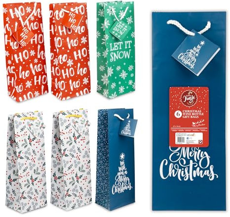 abeec 6 Wine Gift Bags Christmas - Gift Bags Multipack - Christmas Bottle Bags for Wine x 6 - Christmas Wine Bag - Bottle Gift Bag Perfect For Christmas Presents - Xmas Gift Bags