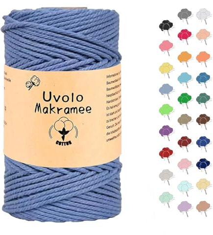 3mm x 200m Makramee Garn, Baumwollgarn, Macrame Kordel für Basteln, Pflanzenbügel-Dunstblau