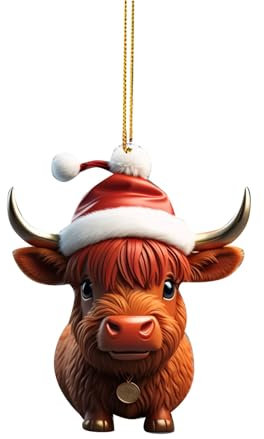 Kuh Weihnachtsschmuck 2D Acryl Cartoon Kuh Dekorative Ornamente Kuh Anhänger Christbaumschmuck Lustig Deko Anhänger Weihnachtsanhänger Weihnachtsbaum Deko Weihnachtsdekoration für (1-D, One Size)
