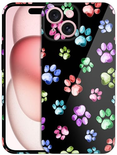 Glisten GlamCase for iPhone 15 Plus - Dog Paw Watercolour Print Designer Case, White, Plastic, Snap-On, Anti-Yellowing, Wireless Charging Compatible