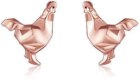 Huhn-Ohrringe Sterlingsilber Origami-Hahn Huhn-Ohrstecker Bauernhoftier-Schmuck Geschenke für Frauen
